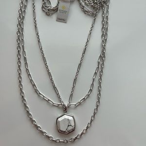 NWT Kendra Scott Davie Triple Strand Rhodium White Howlite